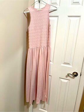 Sleeveless Pink Smocked Midi Dress